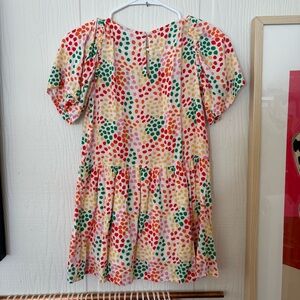 Compania Fantastica Girls' Cream Multicolor Dot Casual Dress with Puff Sleeves
